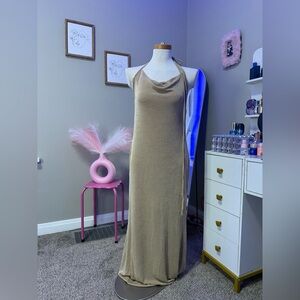 SHEIN Gold Backless Halter Dress